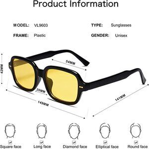 VANLINKER Trendy Rectangle Yellow Sunglasses for Women uv400 90's Square